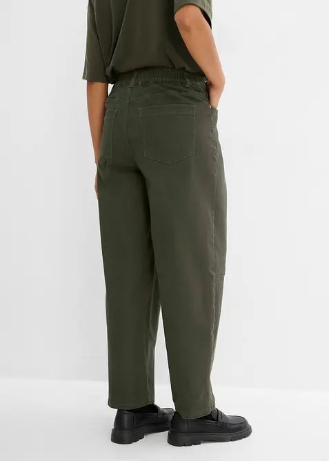 Pantalon barrel en twill de coton, taille &eacute;lastiqu&eacute;e, bonprix