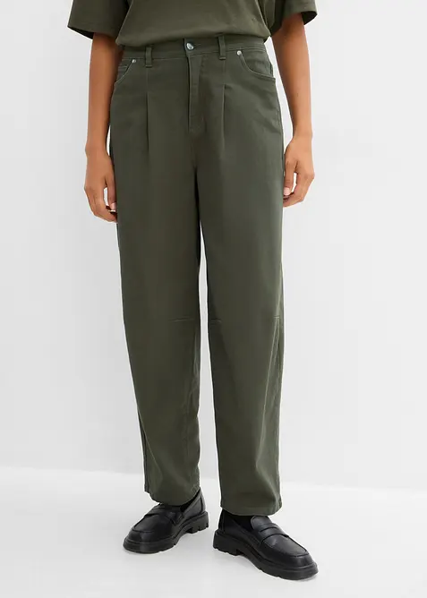 Pantalon barrel en twill de coton, taille &eacute;lastiqu&eacute;e, bonprix