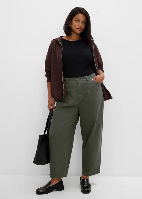 Pantalon barrel en twill de coton, taille &eacute;lastiqu&eacute;e, bonprix