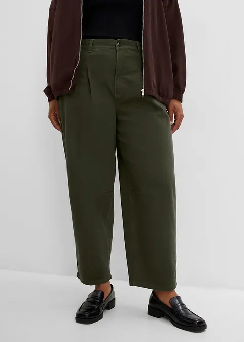 Pantalon barrel en twill de coton, taille &eacute;lastiqu&eacute;e, bonprix