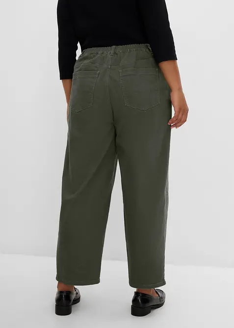 Pantalon barrel en twill de coton, taille &eacute;lastiqu&eacute;e, bonprix