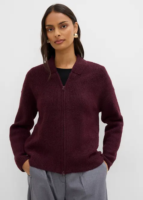Strickjacke mit Rei&szlig;verschluss aus weichem Woll-Mix, bonprix