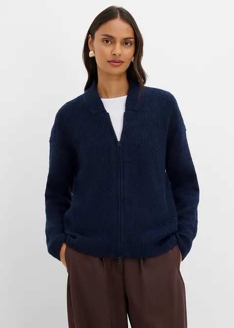 Strickjacke mit Rei&szlig;verschluss aus weichem Woll-Mix, bonprix