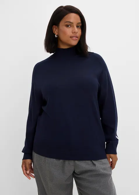 Feinstrickpullover mit Kontrastdetail aus Viskose-Mix, bonprix