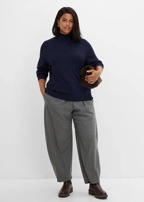 Feinstrickpullover mit Kontrastdetail aus Viskose-Mix, bonprix