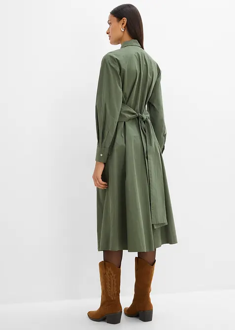 Hemdblusenkleid mit Bindedetail aus reiner Baumwolle, bonprix