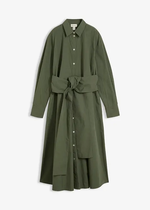 Hemdblusenkleid mit Bindedetail aus reiner Baumwolle, bonprix