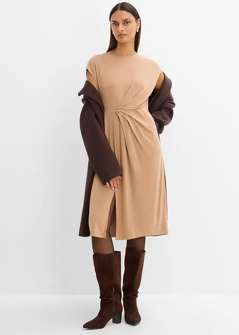 Midikleid mit Faltendetail aus Viskose-Mix, bonprix