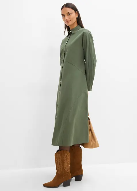 Hemdblusenkleid mit Bindedetail aus reiner Baumwolle, bonprix