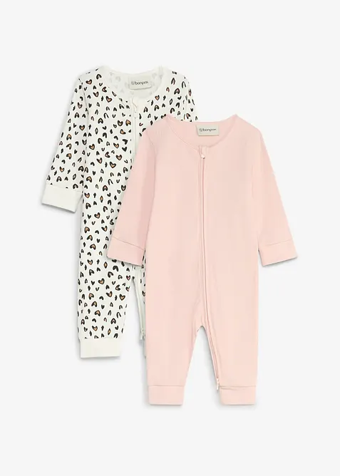 Lot de 2&nbsp;combipyjamas douces, 100% coton, bonprix