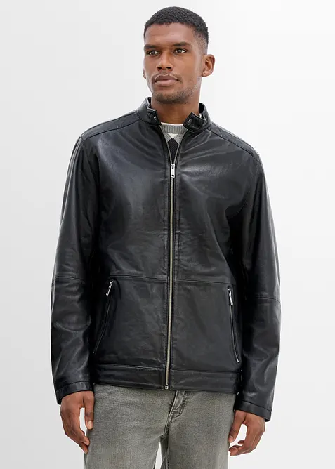 Lederjacke aus Lammnappa mit Rei&szlig;verschluss-Taschen, bonprix