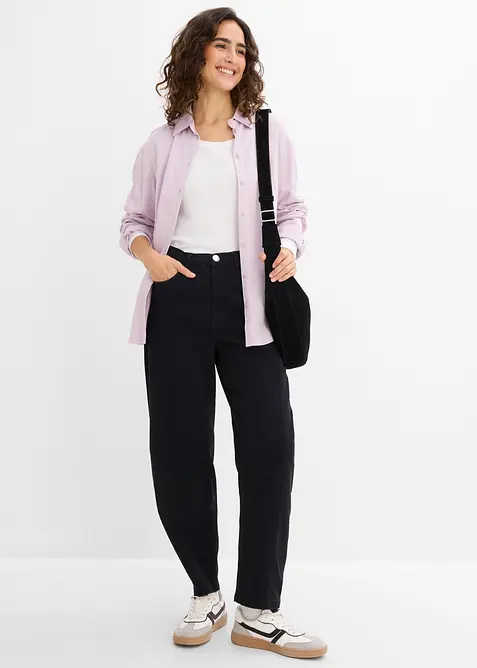 Pantalon barrel en twill de coton extensible, bonprix