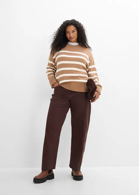 Pantalon barrel en twill de coton extensible, bonprix