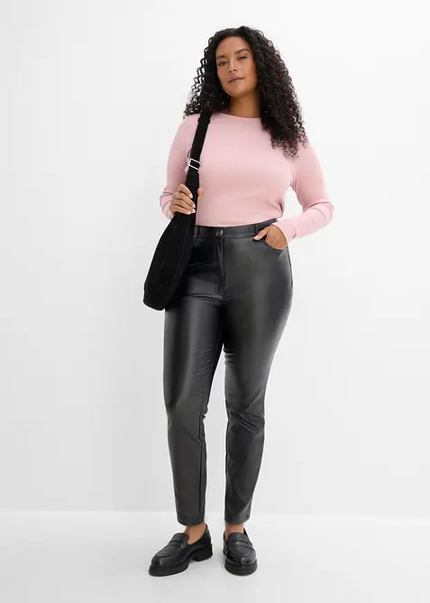Pantalon en bengaline enduite, effet ventre plat, bonprix
