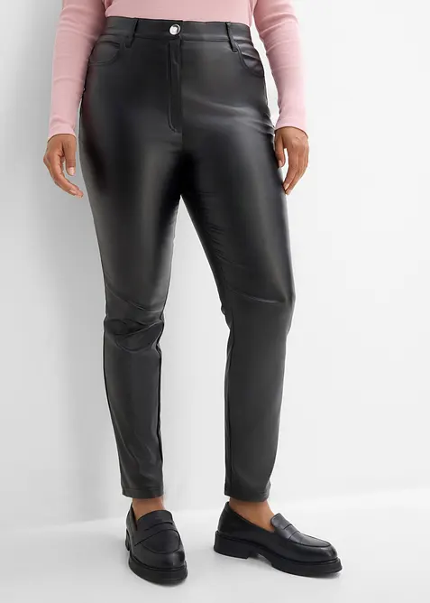 Pantalon en bengaline enduite, effet ventre plat, bonprix