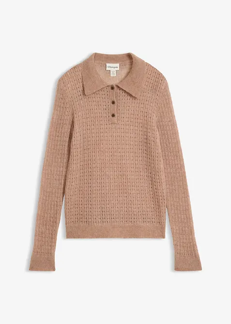 Pull col polo en douce maille ajour&eacute;e, bonprix