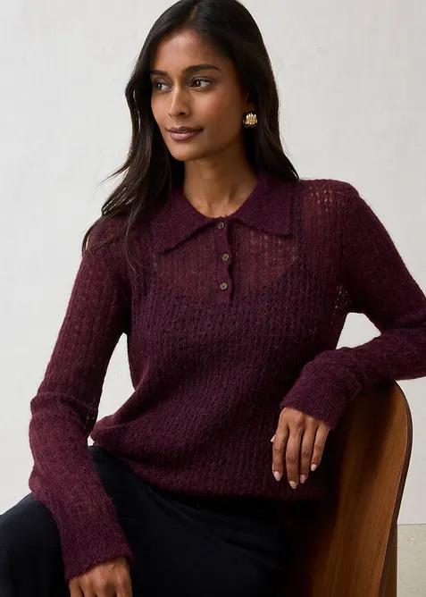Polopullover aus weichem Ajour-Strick, bonprix