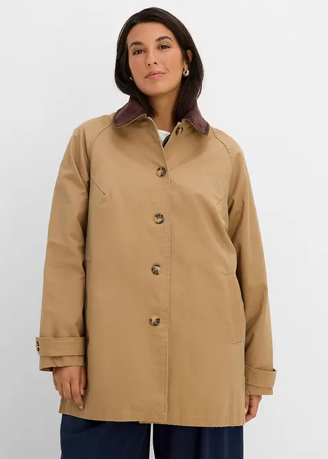 Gewachste &Uuml;bergangsjacke mit Cord-Kragen, bonprix