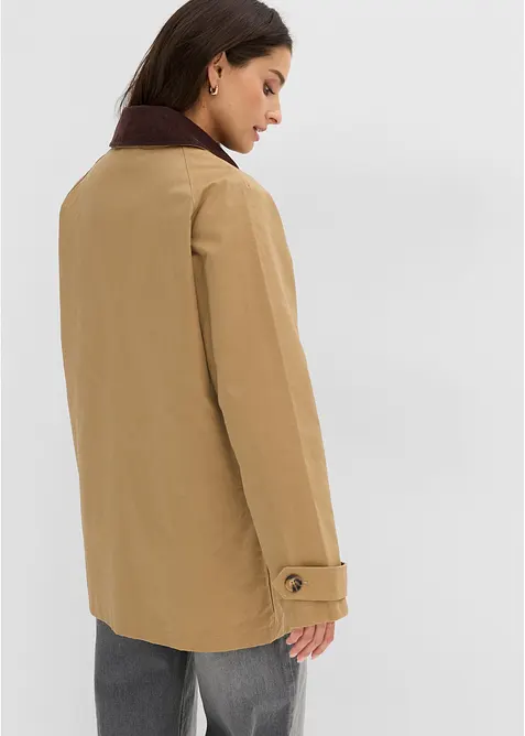 Gewachste &Uuml;bergangsjacke mit Cord-Kragen, bonprix