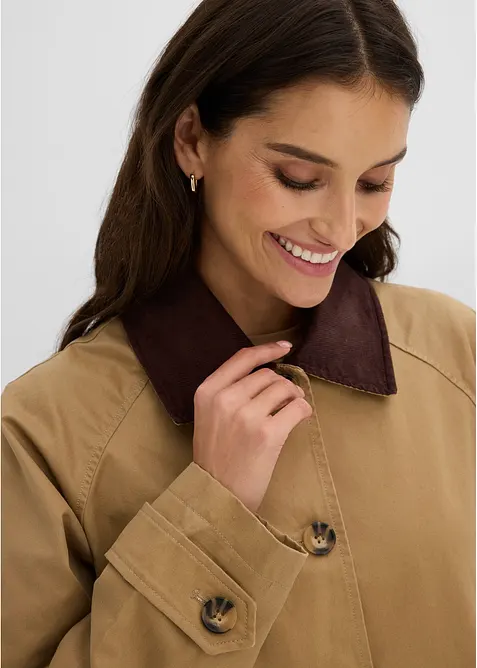 Gewachste &Uuml;bergangsjacke mit Cord-Kragen, bonprix