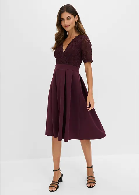 Cocktailkleid aus softem Scuba mit Spitze, bonprix