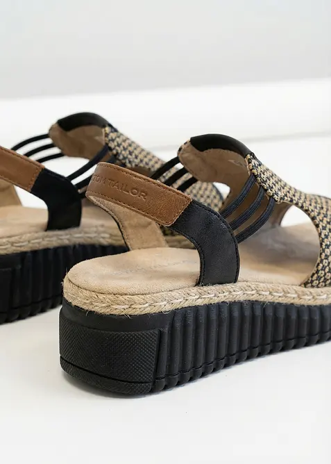 Sandales &agrave; talon compens&eacute; Tom Tailor, aspect raphia, Tom Tailor