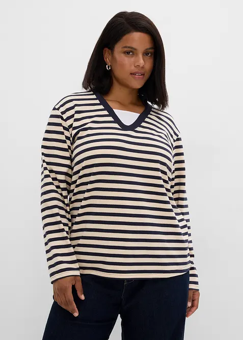 Polo col V, effet superpos&eacute;, bonprix