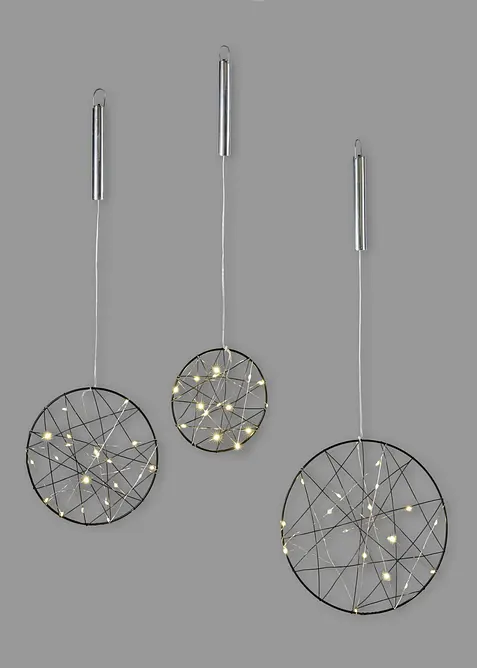 Set d&eacute;coration suspendue LED cercles avec &eacute;toiles (ens. 3 pces), bonprix