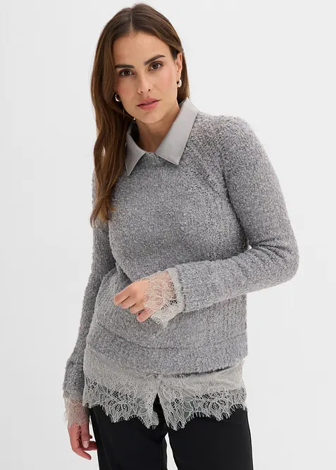 Pull &agrave; empi&egrave;cement chemisier, bonprix