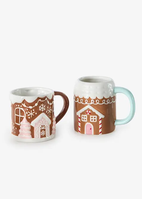 Lot de 2 tasses motif maison en pain d&rsquo;&eacute;pices, bonprix
