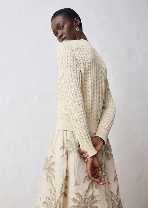 Ajour-Strickjacke mit Leinenanteil, bonprix