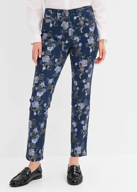 Pantalon en twill &agrave; motif floral, bonprix