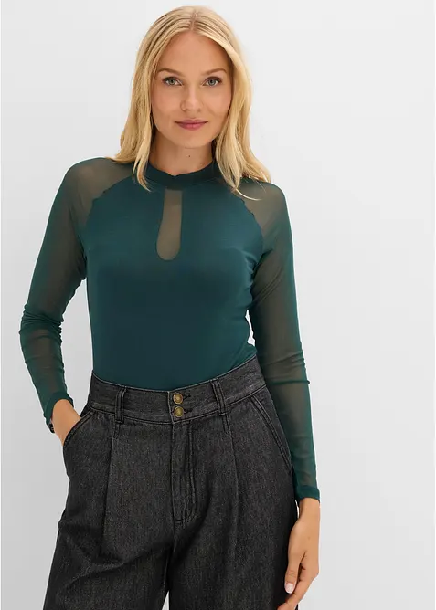 T-shirt manches longues en viscose et mesh, bonprix