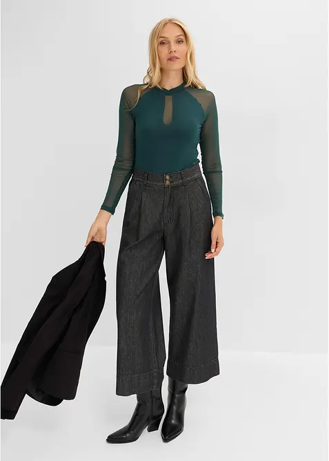 T-shirt manches longues en viscose et mesh, bonprix