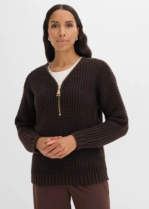 Grobstrick-Pullover mit Rei&szlig;verschluss-Detail, bonprix