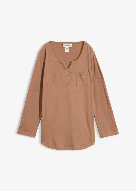 T-shirt col tunisien boutonn&eacute; &agrave; manches longues, bonprix