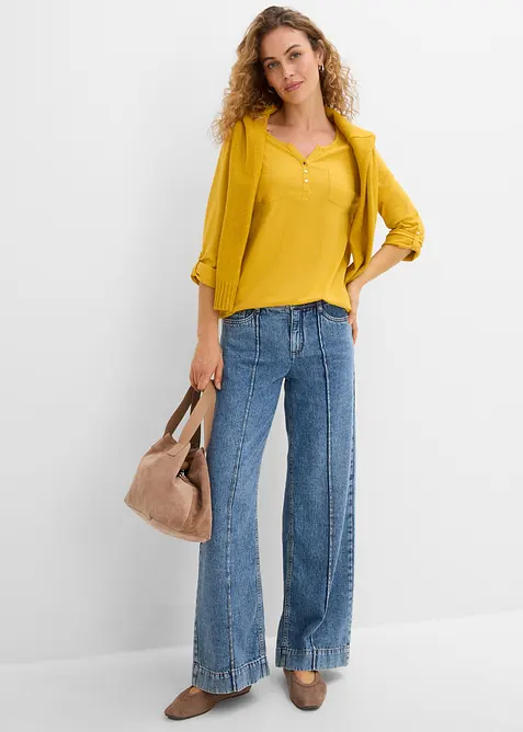 Baumwoll-Henleyshirt mit Knopfleiste, bonprix