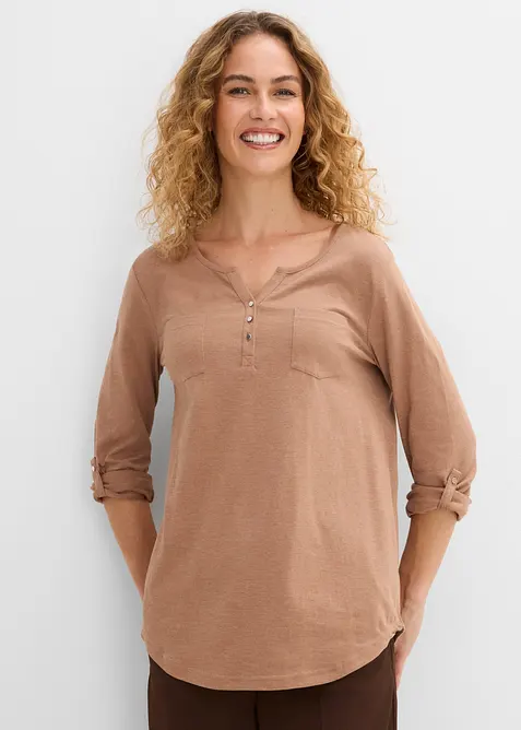 T-shirt col tunisien boutonn&eacute; &agrave; manches longues, bonprix