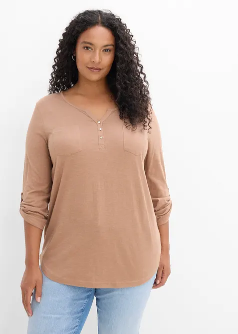 Baumwoll-Henleyshirt mit Knopfleiste, bonprix