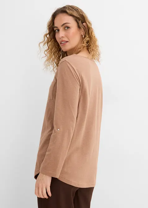 T-shirt col tunisien boutonn&eacute; &agrave; manches longues, bonprix