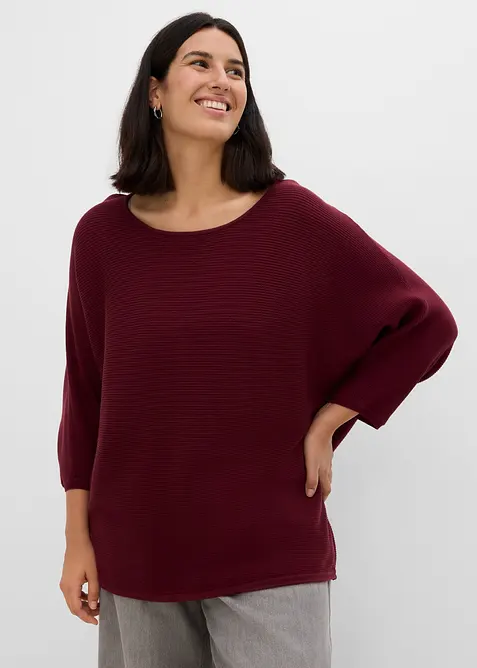 Oversize-Ripp-Pullover aus Viskose-Mix, bonprix