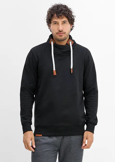 Schalkragen-Sweatshirt mit Lederimitat Details, bonprix