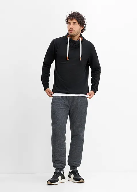 Schalkragen-Sweatshirt mit Lederimitat Details, bonprix