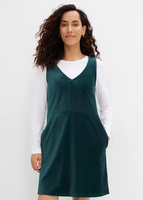 Latzkleid aus elastischem Cord, bonprix