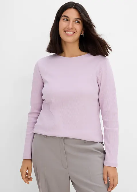 Geripptes Langarmshirt aus reiner Baumwolle, bonprix
