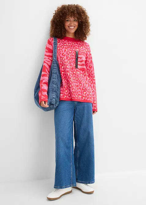 Feinstrickpullover im Leoprint-Design, bonprix