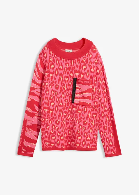Feinstrickpullover im Leoprint-Design, bonprix