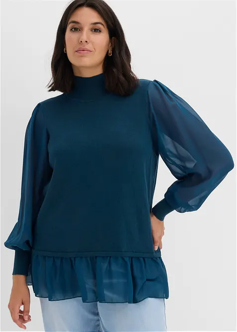 Feinstrickpullover mit Blusen-Einsatz, bonprix