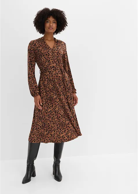 Jerseykleid mit Bindeband (2.tlg-Set) im Leo Look, bonprix