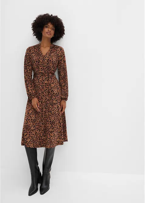 Jerseykleid mit Bindeband (2.tlg-Set) im Leo Look, bonprix